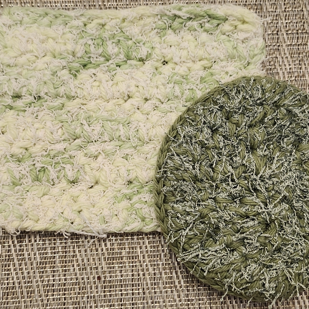 Hand Crafted Green and Cream Kitchen Scrubby Set